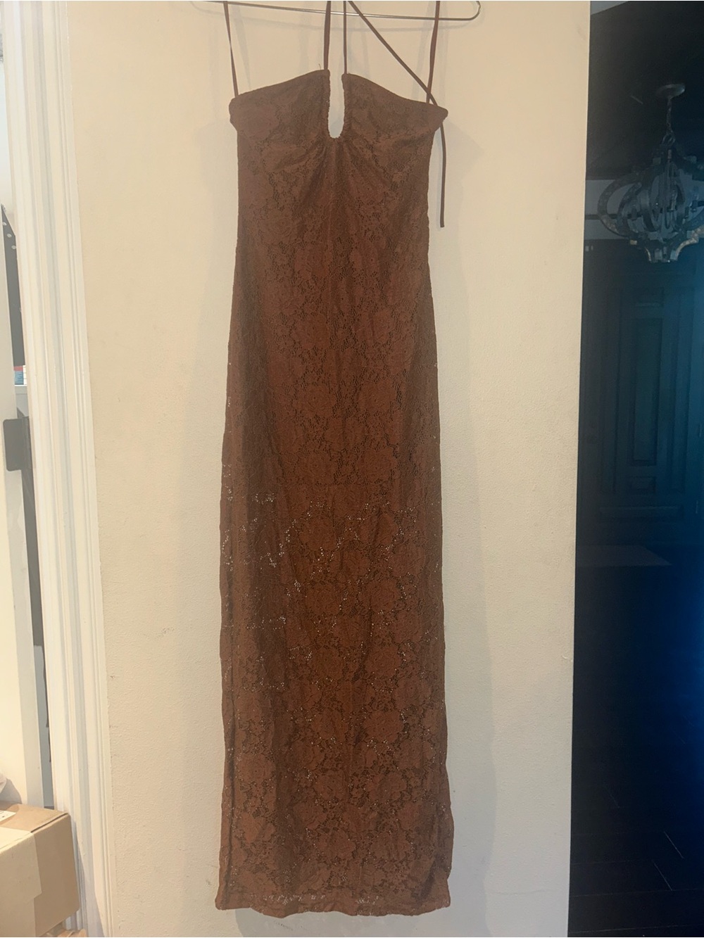 NWT XS Petal & Pup Brown Lace Halter Maxi Dress midi Tucker bodycon sexy long - Picture 10 of 14